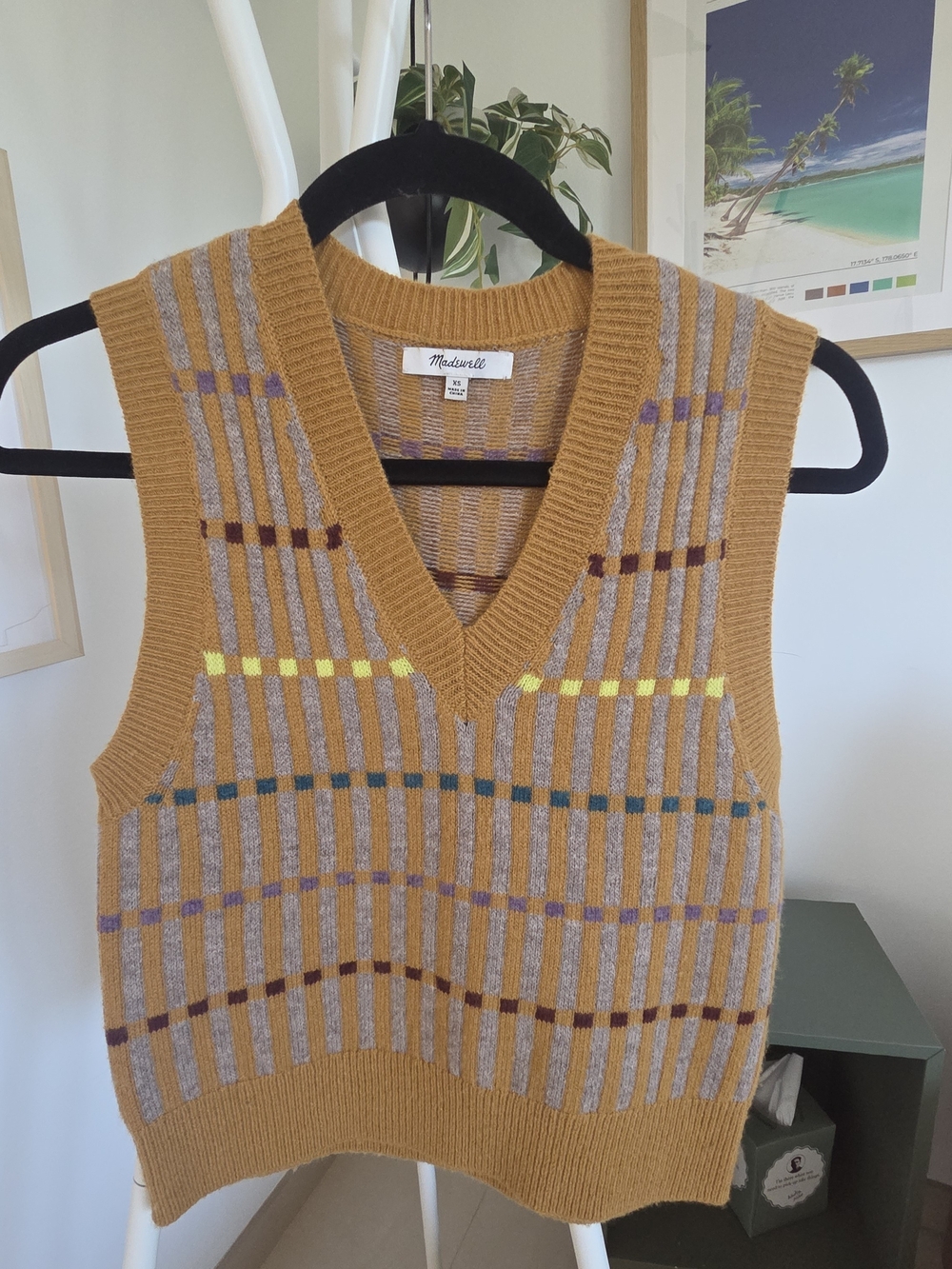 Madewell Women's Plaid V-Neck Sweater Vest Mustard XS